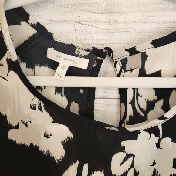 Maurices NWT womens XL black floral white cream long sleeve flowy boho blouse - Picture 4 of 10